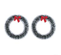 2PCS 12-Inch Christmas Wreath with Red Bow Snowy(white strips)