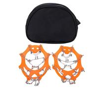 2pcs 12 Tooth Mountaineering Crampons, Stainless Steel Anti Skid Snow Shoe Accessory, Thickened Manganese Steel Claw with Silica Gel Strap for Hiking Ice Climbing Winter (L)