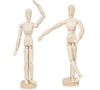 2Pcs 12'' Wood Poseable Mannequin, Artists Wooden Manikin Jointed Mannequin Art Figure Drawing Model Articulated Wood Human Model with Base Flexible Body Home Decoration Drawing Human Figure (12)