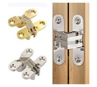 2Pcs 12x43MM Invisible Hinges Silent Close Cross Hinge Hidden Concealed Cabinet Cupboard Door Wooden Boxes For Folding Furniture(Silver)