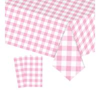 2pcs 137*274cm Baby Pink White Checkered Table Cloth Party,Square Plastic Table Cloth Wipe Clean,Gingham Pvc TableCloths Rectangular Waterproof Plaid Table Cover for Birthday Baby Shower Easter Party