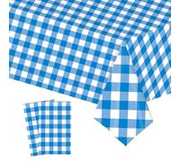 2pcs 137*274cm Blue White Checkered Table Cloth Party,Square Plastic Table Cloth Wipe Clean,Gingham Pvc TableCloths Rectangular Waterproof Plaid Table Cover for Birthday Picnic Easter Party TableCloth
