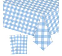 2pcs 137*274cm Blue White Checkered Table Cloth Party,Square Plastic Table Cloth Wipe Clean,Gingham Pvc TableCloths Rectangular Waterproof Plaid Table Cover for Birthday Picnic Easter Party TableCloth