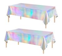 2Pcs 137 * 274cm Rainbow Tablecloth for Iridescent Party Decorations, Plastic Holographic Table Cloths Foil Table Cover for Birthday, Mermaid/Under Sea/Ocean Theme Tablecover Disco Party Decorations