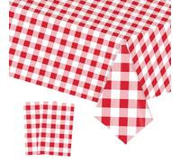 2pcs 137*274cm Red White Checkered Table Cloth Party,Square Plastic Table Cloth Wipe Clean,Gingham Pvc TableCloths Rectangular Waterproof Plaid Table Cover for Birthday Christmas Party TableCloth