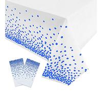 2Pcs 137*274cm White and Blue Disposable TableCloth Table Covers,Party Dot Confetti Rectangular Tablecover Plastic Tablecloths for Picnic,Baby Shower,Wedding,Christmas,Birthday Parties Decorations