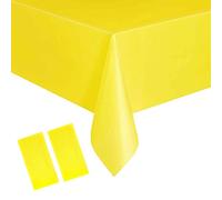 2Pcs 137*274cm Yellow Disposable TableCloth Table Covers,Rectangular Dining Disposable Tablecover Plastic Yellow Table Cloth Party for Picnic,Baby Shower,Wedding,Christmas,Birthday Party Decorations