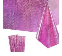 2Pcs 137x274cm Hot Pink Tablecloth for Hot Pink Party Decorations,Plastic Holographic Table Cloths Foil Table Cover Metallic Disco Tablecloth for Outdoor Picnic,Birthday,Christmas Party Decorations