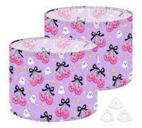 2Pcs 13in Lampshade Lamp Shade Cute Kawaii Cherries Ghost Purple for Ceiling Light, Table Lamp Floor Lamp Easy Assembly Replacement Light Shade