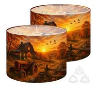 2Pcs 13in Lampshade Lamp Shade Rustic Red Barn Sunset Vintage Tractor for Ceiling Light, Table Lamp Floor Lamp Easy Assembly Replacement Light Shade