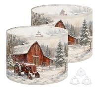 2Pcs 13in Lampshade Lamp Shade Rustic Red Barn Vintage Tractor Snowy for Ceiling Light, Table Lamp Floor Lamp Easy Assembly Replacement Light Shade