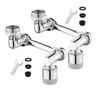 2Pcs 1440° Faucet Extender Tap Aerator Rotating 1080°+360° Robotic Arm Swivel Adapter Universal Model for Kitchen Sink Bathroom Sink Dual Spray Modes Faucet Extension (Silver)