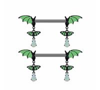 2Pcs 14G Bat Nipple Rings for Women 316L Stainless Steel Teardrop Green Cubic Zirconia Glow-in-the-Dark Luminous Dangle Nipplerings Nipple Barbell Halloween Statement Piercing Jewelry