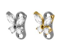 2PCS 14G G23 Titanium Cubic Zirconia Dermal Anchor Set Hypoallergenic Butterfly Flowers Microdermal Tops & Base for Lip, Cheek, Chest Piercing body Jewelry (Butterfly Zircon)