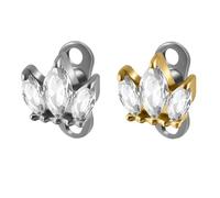 2PCS 14G G23 Titanium Cubic Zirconia Dermal Anchor Set Hypoallergenic Butterfly Flowers Microdermal Tops & Base for Lip, Cheek, Chest Piercing body Jewelry (Three Marquises Zircon)