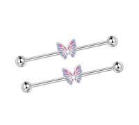 2pcs 14G Pearl Butterfly Industrial Piercing Jewellery Barbell Scaffold Piercing Bar 38mm Industrial Earrings Oil Drip Butterfly Cartilage Piercing Jewellery for Women