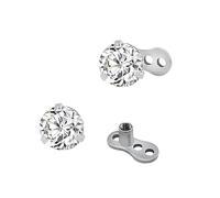 2Pcs 14G Round CZ Crystal Dermal Anchor Top and Base - Hypoallergenic 316L Surgical Steel with Cubic Zirconia, Internally Threaded Microdermal Surface Body Piercing Jewellery for Women Men (4mm)