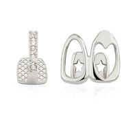 2PCS 14K Gold Plated Grillz Single & Double Tooth Caps Vampire Fangs Fake Grill Open Face Diamond Grills for Your Teeth Grillz for Women Men Hip Hop Rapper Costume Accessory, One Size, Brass, Cubic