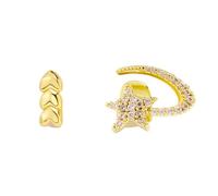 2PCS 14K Gold Plated Grillz Single & Double Tooth Caps Vampire Fangs Fake Grill Open Face Diamond Grills for Your Teeth Grillz for Women Men Hip Hop Rapper Costume Accessory, One Size, Brass, Cubic