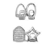 2PCS 14K Gold Plated Grillz Single & Double Tooth Caps Vampire Fangs Fake Grill Open Face Diamond Grills for Your Teeth Grillz for Women Men Hip Hop Rapper Costume Accessory, One Size, Brass, Cubic