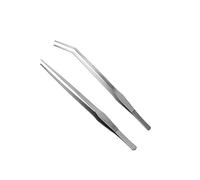 2Pcs 15 Inch Long Handle Stainless Steel Tweezers Nippers, Long Tweezer with Precision Serrated Tips for Garden, Kitchen, Sea food, Indoors and Outdoors (Curved + Straight Head)