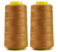 2Pcs 1500 Yards Jean Thread for Sewing Machine, Denim Thread 20s/2 Heavy Duty Strong Thick Bonded Cone Spools for Blue Jeans Bag Shoes Leather Canvas Nylon Hand Sewing 100% Polyester, Gold Color