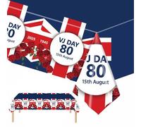2Pcs 15th August VJ Day Tablecloths 137x274cm VJ Day 80th Anniversary Decorations Tablecloth,80 Years Victory Over Japan WW2 1945-2025 Plastic Table Cloth for VJ-Day 80th Anniversary Table Decoration