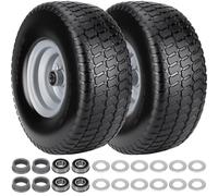 2pcs 15x6.00-6 Flat Free Tire And Wheel, 15x6-6 NHS Lawn Mower Tires With 3" Centered Hub For John Deere/Husqvarna/Craftsman Riding Mower, Lawn Tractor, With 3/4"& 5/8" & 1" Bearings