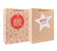 2Pcs 16.5'' "Merry Christmas" Gift Bags with Handles for Xmas Holiday Presents,Large Reusable Gift Wrapping Bag (Brown)