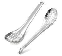 2PCS 16.5cm Small Slotted Spoon Stainless Steel Kitchen Fine Mesh Strainer Skimmer Caviar Egg Spoons Ladle for Straining Pasta/Cooking/Frying, Metal Kitchen Utensils Pasta Fatsoff Soup Scoop