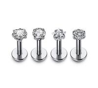 2pcs 16g 316L Stainless Steel 3mm Cubic Zirconia Labret Monroe Lip Ring ilage Tragus Helix Earring 6-12MM Bar Length Body Piercing Jewellry