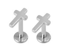 2Pcs 16G Cross Stainless Steel Labret Stud Internally Threaded Lip Piercing Nose Studs Lip Bar 8mm 10mm Minimalist Cristian Tragus Helix Cartilage Body Piercing Jewelry for Women (Silver)