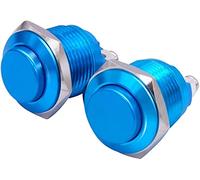2Pcs 16mm 5/8"Round Red Metal Momentary Push Button Switch 1NO SPST 3A/12-250V for Industrial Car Switch(Blu)
