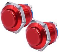 2Pcs 16mm 5/8"Round Red Metal Momentary Push Button Switch 1NO SPST 3A/12-250V for Industrial Car Switch(Rosso)
