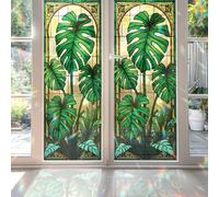 2PCS 17.7x39.4inch Monstera Stained Glass Window Film, Monstera Stained Glass Window Film for Bathroom Door Heat Anti UV N06