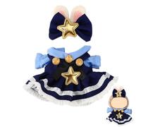 2pcs 17cm Doll Dress Set, Delicate & Cute Navy Star Themed Outfits Dress Soft Costume with Bow Clip Chic Outfits Clothes and Plush Accessories No Doll Included(Blue)