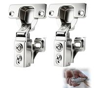 2Pcs 180 Degree Kitchen Cabinet Soft Close Hinges Full Overlay Cupboard Door Hinge Repair Kit Concealed Slow Shut Clip-On Plate Stainless Steel Silent Closing Hinges for Wardrobe, Lift-Off Door