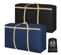 2Pcs 180L Extra Large Storage Bags Heavy Duty 600D Oxford Moving Bags Extra Large Strong Waterproof Under Bed Storage Bedding Storage Bags for Clothes Duvets Pillows Traveling Moving - Blue+Black
