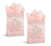 2pcs 18th Birthday Gift Bag for Her,18 & Fabulous Rose Gold Glitter Gift Bag with Tissue Paper,Perfect 18th Birthday Party Supplies & Gift Wrap for Women, Girls, Daughter, Friend