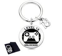 2PCS 18th Birthday Gifts for Boys Set, 1 Gamer Keyring and 1 Black Gift Box, Personalised 18th Birthday Gifts Game Controller Design Key Chains, 18 Year Old Boy GiftsIdeas with Number 18 Identificatio