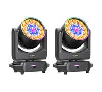 2Pcs 19 LED 285W Wash Zoom Moving Head, RGBW 4 in 1 Professional Focus Dye Stage Light with Light Strip and 4 Control Modes for Party KTV Concert Music Festival Christmas Wedding Celebrations