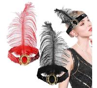 2PCS 1920s Headbands for Women, Peacock Feather Sequins Headband Rhinestone Crystal Gatsby Flapper Headpiece Vintage Rhinestone Hair Accessories for Girls Costume Party