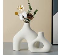 2pcs/19cm 7.4in 14cm 5.51in White Ceramic Vase Set of 2 Double Mountain Vases for Modern Boho Nordic Minimalism Style Decoration Vases for Living Room, Wedding, Dinner Table, Party, Office and Bedroom