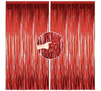 2Pcs 1m*2m Red Metallic Tinsel Curtains Union Jack British Party Backdrop Shimmer Foil Fringe Curtain Backdrop Hanging Streamer for Indoor Outdoor VJ Day 80th Anniversary Decorations