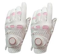 2Pcs/1Pair Leather Golf Gloves Women With Bling Ball Marker Extra Grip Left Right Hand Pink Fit Ladies Girls Golfer For Right Left Handed(White Left Hand,M)