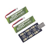 2PCS 1S 3.8V 80C 600mAh Li-ion battery with JST-PH 2.0 plug connector with 1S six-channel USB charger for Cinewhoop Tinyhawk micro FPV racing drone RC aircraft battery