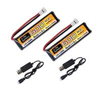 2PCS 1S 3.8V 80C 600mAh Li-Po Battery 51005-2P Air to Air Plug Connector with USB Charging Cable for RC Aircraft Micro FPV Racing Drone Battery