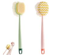 2PCS 2-in-1 Bath Scrubber & Back Brush - Extra Long Handle, Soft Bristles, Exfoliating Shower Ball, Shower Body Brush with Bristles and Loofah, Double-Side Back Scrubber for Shower (C)