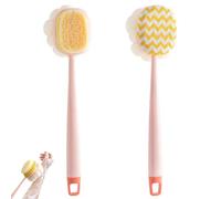 2PCS 2-in-1 Bath Scrubber & Back Brush - Extra Long Handle, Soft Bristles, Exfoliating Shower Ball, Shower Body Brush with Bristles and Loofah, Double-Side Back Scrubber for Shower (B)