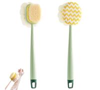 2PCS 2-in-1 Bath Scrubber & Back Brush - Extra Long Handle, Soft Bristles, Exfoliating Shower Ball, Shower Body Brush with Bristles and Loofah, Double-Side Back Scrubber for Shower (A)